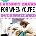 woman lying head on pile of laundry in basket