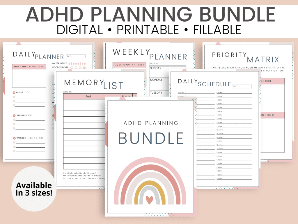 adhd daily planner digital and printable
